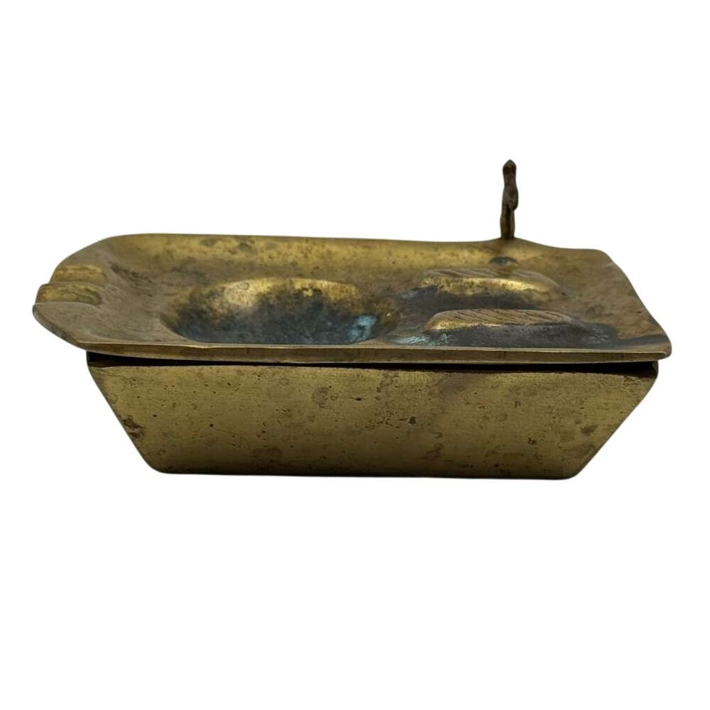 Unbranded Brass Lidded Ashtray Animal Finial Removable Tray Vintage Tobacciana